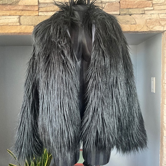 Zadig & Voltaire  FRIDAS Black Faux Fur Jacket Party Rocker Holiday Glam EU36 - Picture 1 of 11